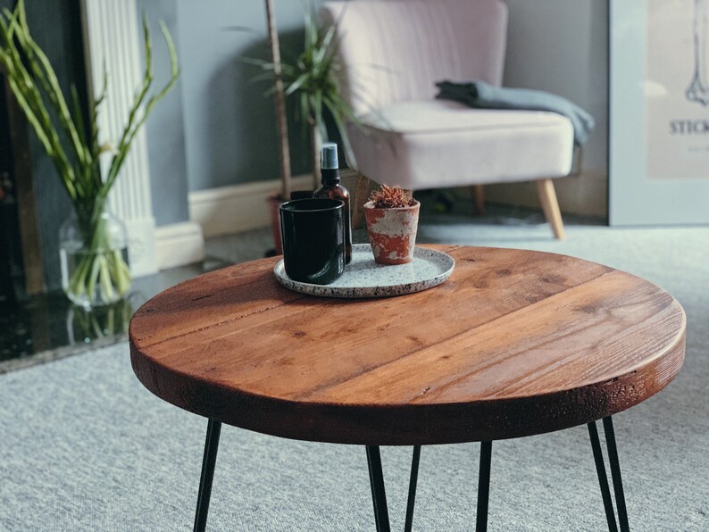 Handmade Round Coffee Table with Hairpin Legs. Small Round Table, perfect as a side table, plant stand or a minimal bedside table. image 8