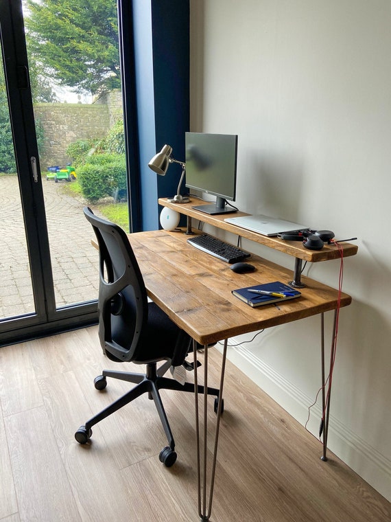 Desk With Monitor Stand. Rustic Design With Sustainably - Etsy