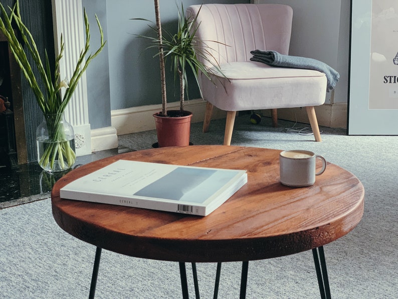 Handmade Round Coffee Table with Hairpin Legs. Small Round Table, perfect as a side table, plant stand or a minimal bedside table. image 9