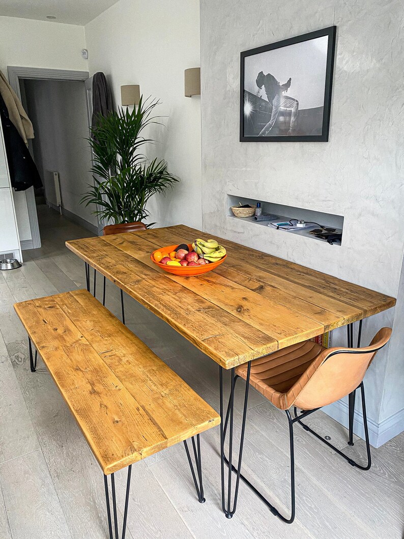 Dining Table & Matching Bench Rustic Reclaimed Wood Modern Etsy UK