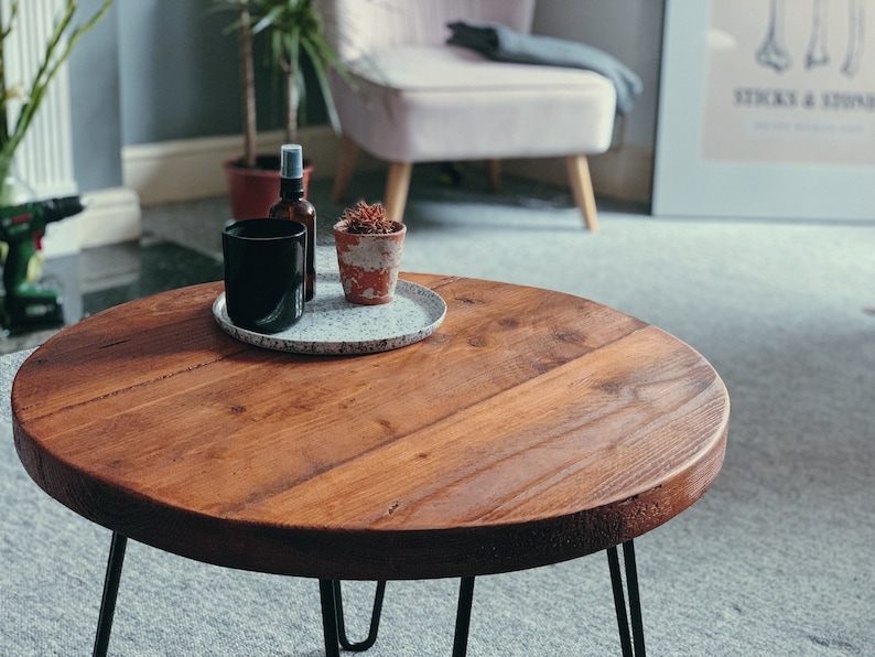 Handmade Round Coffee Table with Hairpin Legs. Small Round Table, perfect as a side table, plant stand or a minimal bedside table. image 5