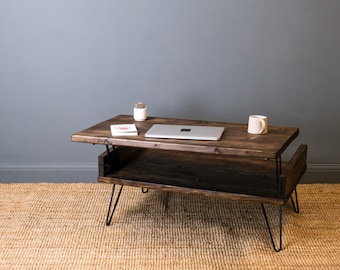 Rustic Coffee Table With Lift Up Top | Coffee Table With Storage Space | Industrial Style Coffee Table | Handmade Table With Reclaimed Wood