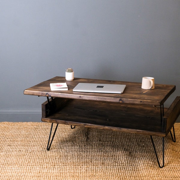 Rustic Coffee Table With Lift Up Top | Coffee Table With Storage Space | Industrial Style Coffee Table | Handmade Table With Reclaimed Wood