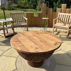 Rustic Wood Cover for BBQ, Grill or Fire Pit | Reclaimed Garden Dining or Coffee Table Conversion | Made To Measure | Fire Pit Cover