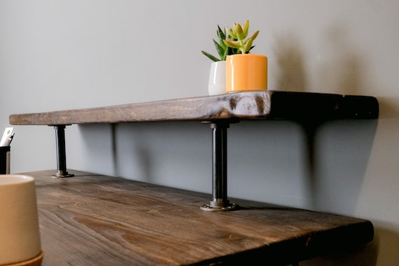 Rustic Monitor Stand for Desk - Handmade Wooden Riser for Better Viewing Angle. Monitor Shelf for Home Office Desk. Riser Shelf for Speakers