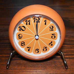 1970s 4" Retro Orange Fruit Sunburst Desktop Clock with Night Light