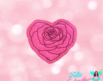 Instant Download Heart Rose Feltie, Feltie Embroidery Design, Machine Embroidery Design