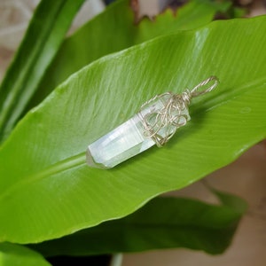 Natural Raw Colombian Lemurian Starseed Optical Laser Quartz Crystal Point Sterling Silver Wire-Wrap Pendant/Pendulum