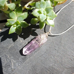 Natural Silver Wire-Wrapped Rosy Vera Cruz Lemurian Amethyst Point Pendant/Pendulum