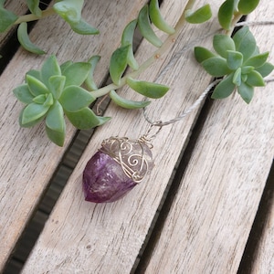 Raw Natural Shangaan Zimbabwe Amethyst Silver Wire Wrapped Enhydro Quartz Crystal Point Pendant/Pendulum With Bubble