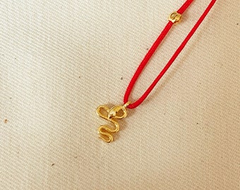 Gold Snake 925 Sterling Silver Necklace: Minimal Red String