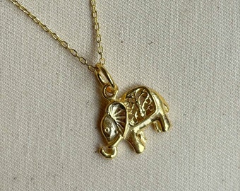 925 Elephant Necklace, Turkish Telkari Necklace, 925 Gold Filigree Necklace, Gold Elephant Necklace, Elephant Lover Gift