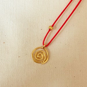 925 Sterling Silver Necklace, Spiral Sun Necklace, Gold Plate Necklace, Red String Necklace, Minimal Red Necklace,