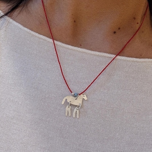 Red String Necklace, Silver Horse Charm, Horse Lover Gift, Spiritual Horse Jewelry, Handmade Talisman Gift, Pegasus Horse Necklace