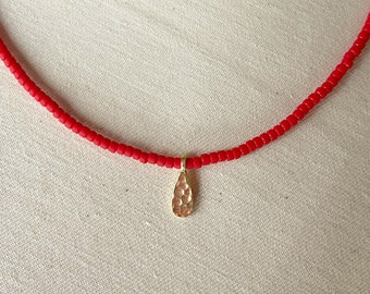 925 Sterling Silver Necklace, Gold Drop Necklace, Gold Plate Necklace, Red String Necklace, Minimal Red Necklace,