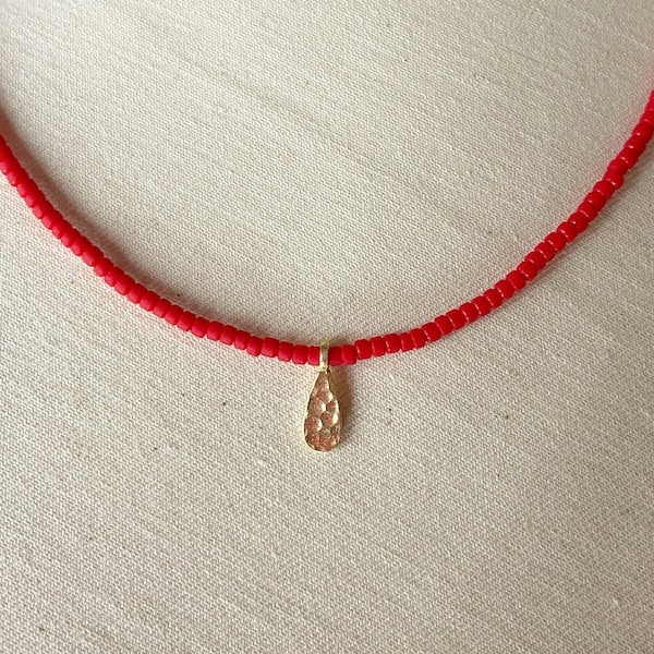 925 Sterling Silver Necklace, Gold Drop Necklace, Gold Plate Necklace, Red String Necklace, Minimal Red Necklace,