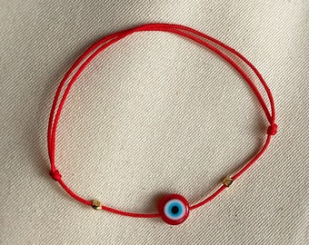 Pulseira de olho grego vermelho: prata esterlina 925, amuleto da sorte