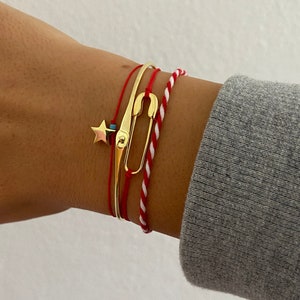 925 Safety Pin, Red String Bracelet, Paper Clip Bracelet, Minimal Gold Safety Pin Bracelet, Protection Jewelry,