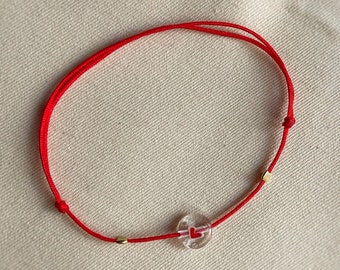 925 Sterling Silver Heart bracelet,  Red string bracelet, Heart lover gift, Amulet bracelet, Protection bracelet