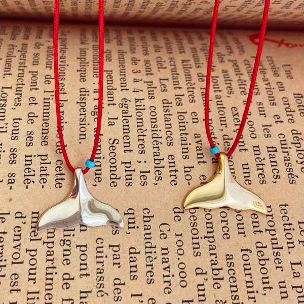 925 Sterling Silver Whale Tail Necklace, Whale Tail Pendant Gold, Mermaid Tail Necklace, Red String Necklace, Animal Lover Gift, Whale Lover