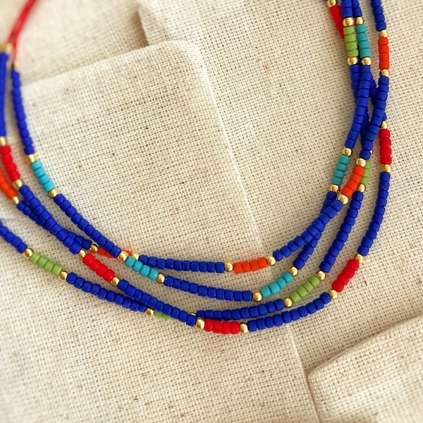 925 Colourful Beaded Anklet, Sterling Silver Summer Beach Jewellery, Blue Minimal Anklet, Handmade Bohemian Anklets