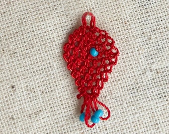 Crochet Fish Pendant, Red Fish Charm, Red Fish Pendant, Fish Lover Necklace, Fish Lover Gift