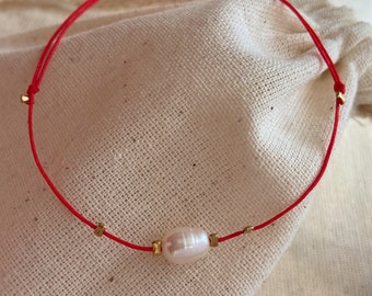 Bracelet ficelle rouge 925, Bracelet de perles d'eau douce, Bijoux de protection, Bracelet rouge Kaballah, Bijoux amulette rouge, Bracelet ficelle rouge