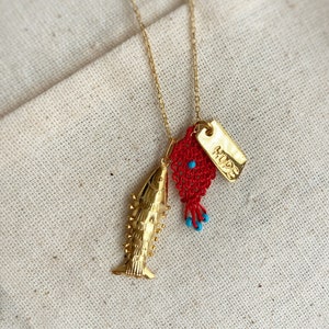925 Sterling Silver Fish Necklace, Gold Fish Necklace, Minimal Red Necklace, Fish Lover Necklace, Fish Lover Gift