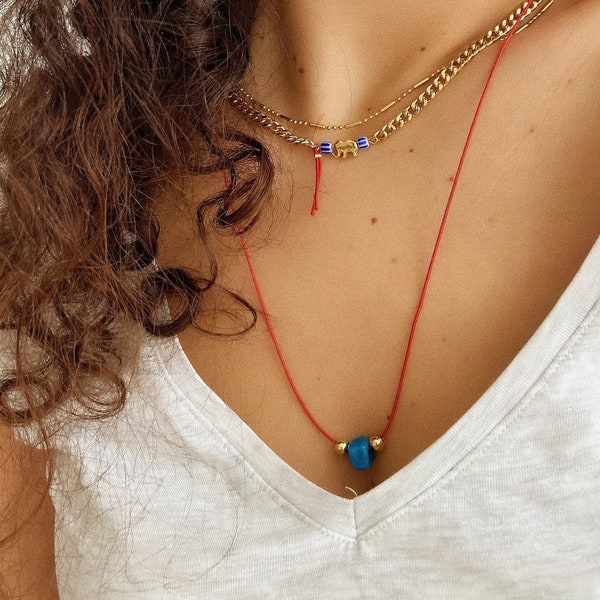 Blue Bead Necklace, Red String Necklace, Minimal Red Necklace, Kabbalah Necklace, Protect Jewelry, Red Cord Necklace, Good Luck Necklace