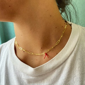 925 Sterling Silver Necklace, Good Luck Necklace, Red Charm Necklace, Gold Chain Necklace, Gold Chain Choker, Aesthetic Gold Necklace,