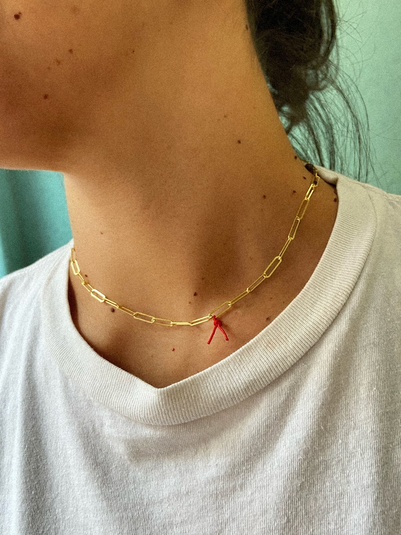 925 Sterling Silver Necklace, Good Luck Necklace, Red Charm Necklace, Gold Chain Necklace, Gold Chain Choker, Aesthetic Gold Necklace, image 1