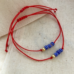 Pulsera de cuentas azules de plata de ley 925, pulsera de hilo rojo, pulsera de la suerte