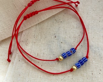 925 Sterling Silver Blue Bead Bracelet, Red String Bracelet, Lucky bracelet