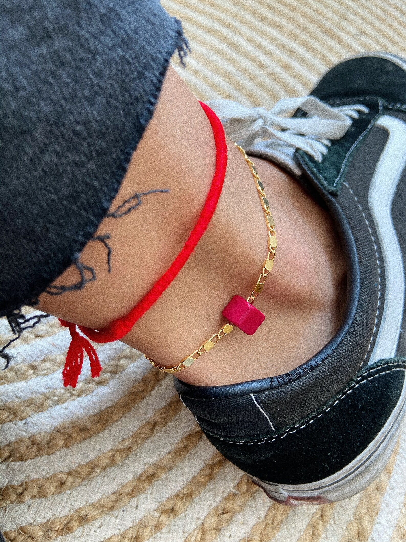 gold chain anklet with initial
