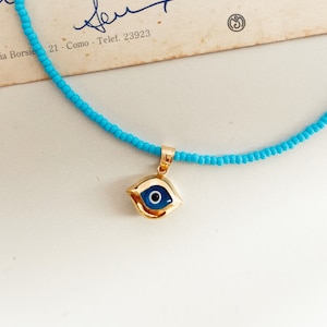 925 Sterling Silver Necklace, Gold Evil Eye Necklace, Blue Bead Necklace, Evil Eye Lover Necklace, Blue Lover Gift