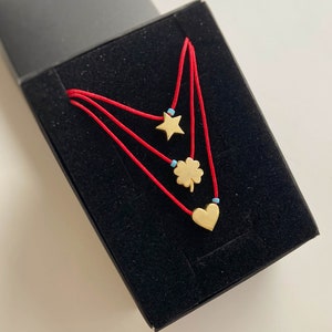 925 Sterling Silver Star Heart Necklace, Red String Necklace, Red Star Necklace, Adjustable String Necklace,