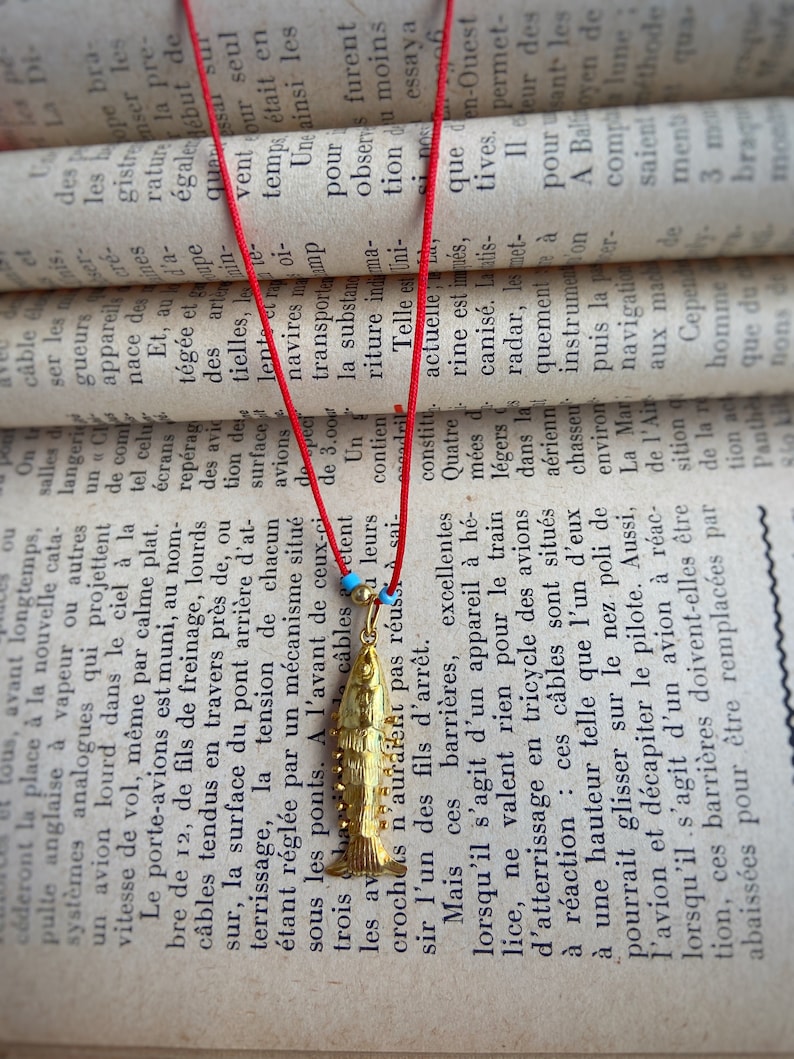 925 Sterling Silver Fish Necklace, Gold Fish Necklace, Red String Necklace, Minimal Red Necklace, Fish Lover Necklace, Fish Lover Gift image 1