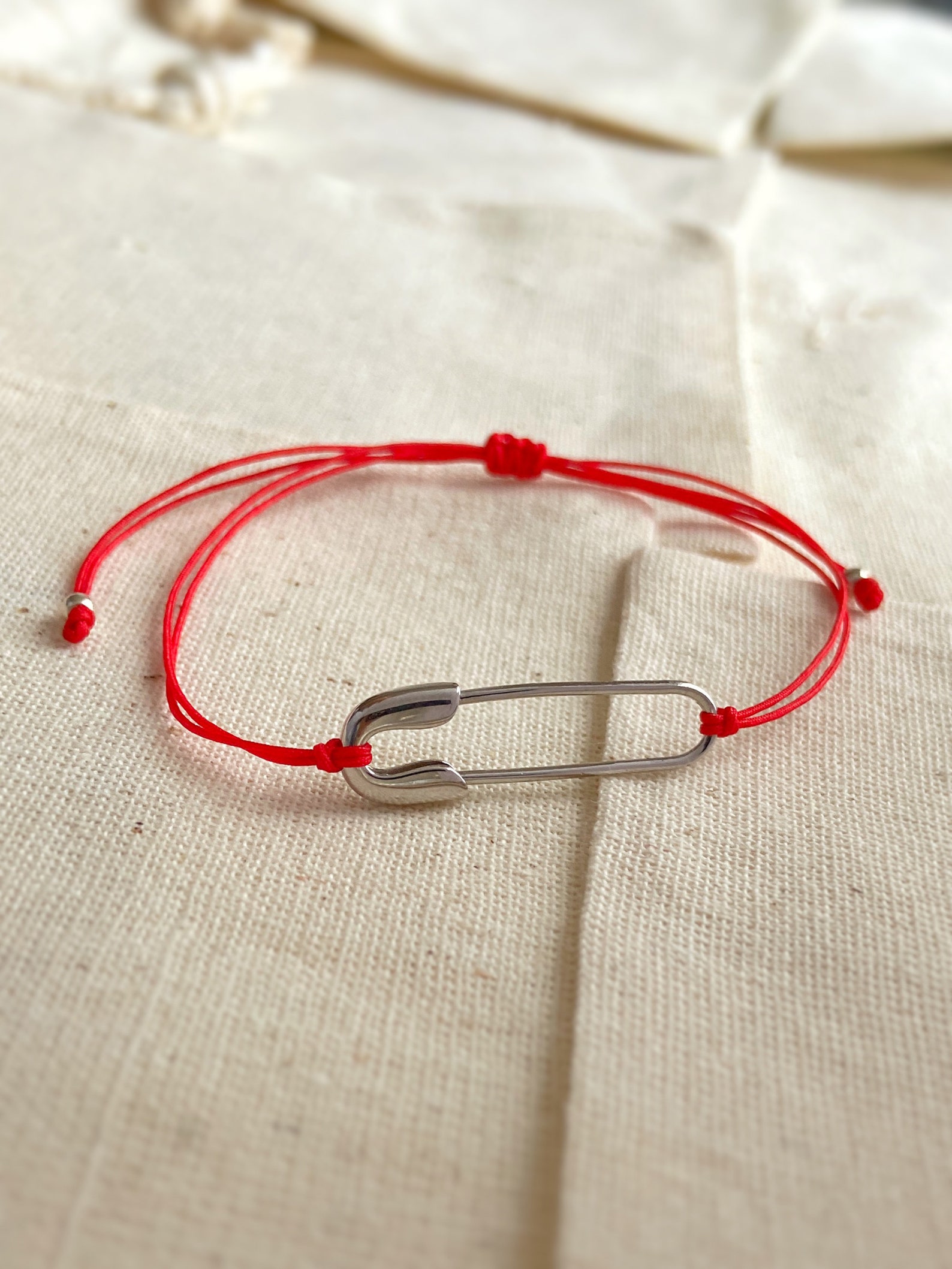 925 Safety Pin Red String Bracelet Paper Clip Bracelet Etsy