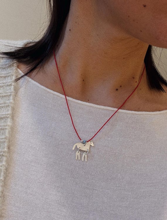 Red String Necklace, Silver Horse Charm, Horse Lover Gift, Spiritual Horse Jewelry, Handmade Talisman Gift, Pegasus Horse Necklace