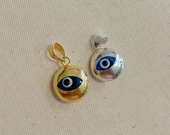 Round Evil Eye Charm, Protection Necklace Pendant, Good Luck Amulet, Minimalist Silver Jewelry, Greek Eye Bead, Spiritual Gift, Nazar Eye