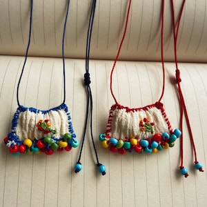 Red lucky necklace, Peganum necklace, Lucky charm necklace, Red bead talisman