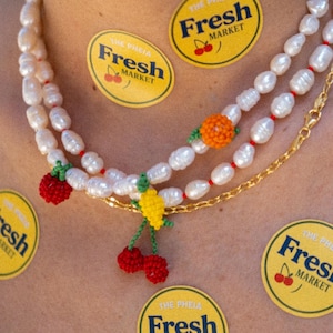 Cherry Charm Necklace, Cherry Jewelry Gift, Cherry Beaded Necklace, Cherry Pendant Necklace, Cherry Fruit Jewelry, Cherry Summer Necklace,