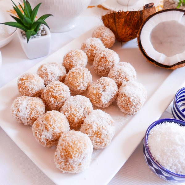 Coconut macaroons RICHBOND snowball cookies - Moroccan sweet cake balls - Soft tea cookies dipped in apricot jam