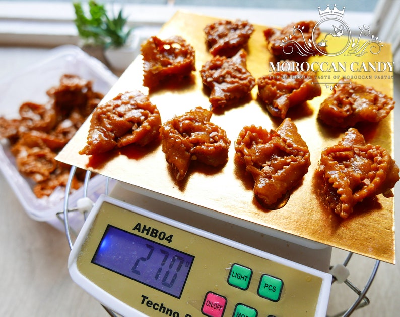 CHEBAKIA moroccan cookies for ramadan, homemade pastry with almonds 0.5 lbs
