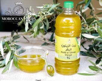 Authentic Moroccan Olive Oil - 1000ml bottle of pure extra virgin olive oil for cooking, seasoning salads and all culinary needs