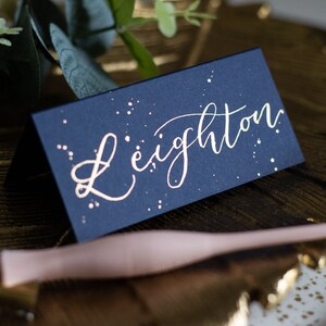 Handwritten Calligraphy Place Cards - 'Starry Night' Gold Ink Name Cards - Folded Place Cards - Perfect for Celestial Wedding