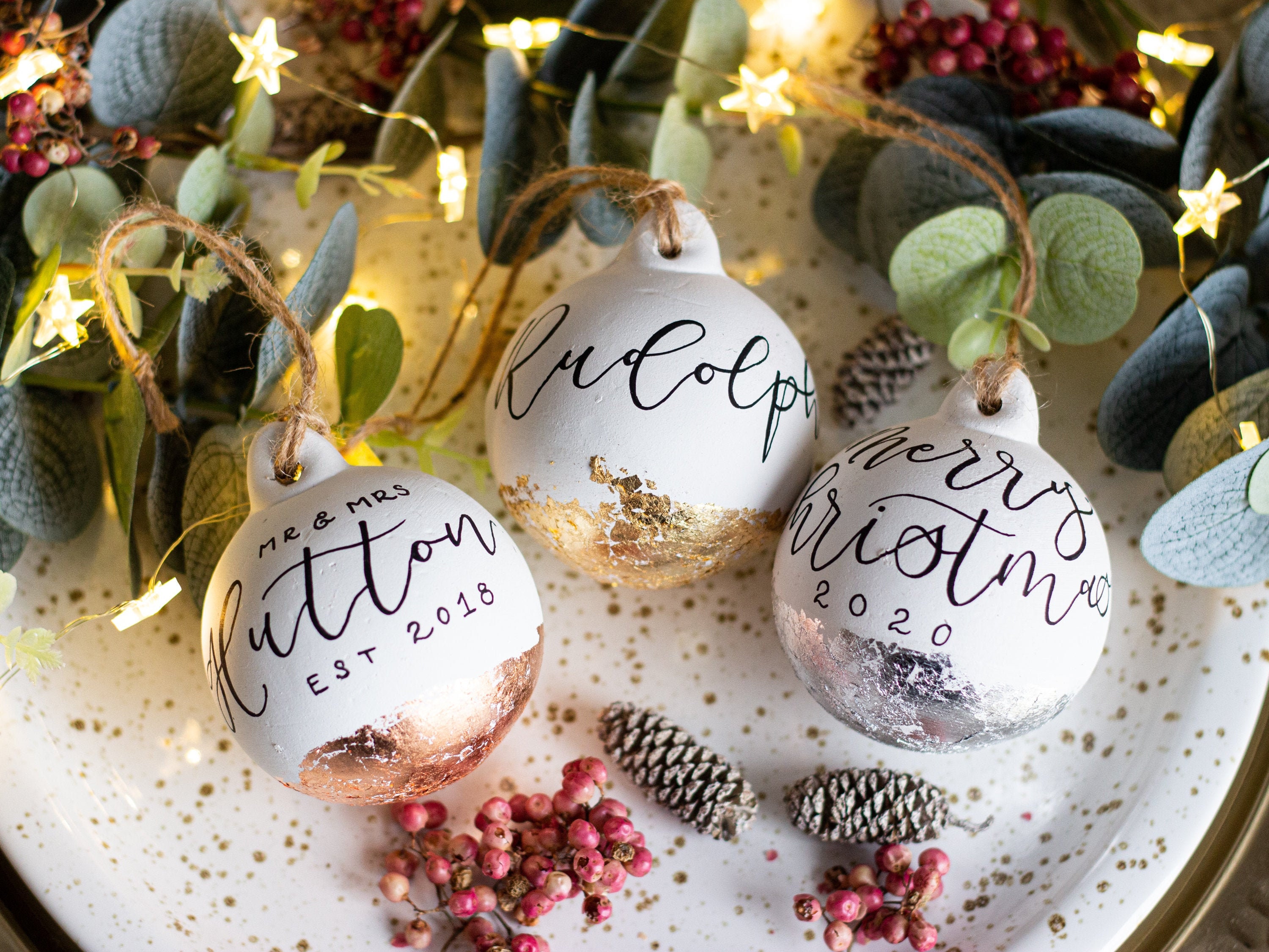 Babiole de Noël Personnalisée - Ornements Personnalisés 2021 Ensemble Babioles en Céramique Papier d