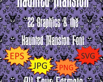 Haunted Mansion Graphics & Font: 23 Files (Digital Download)