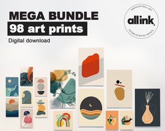 Boho Wall Art Bundle, Mid Century Art Prints, Modern Wall Decor, Collage Posters, Set of 98, Digital PRINTABLE