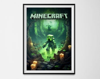 A3 Minecraft Gaming Poster, Gamer gift HD Print– Easy to Frame, Ideal for Game Room, Man Cave, Gaming Enthusiasts Fan-made wall art Creeper